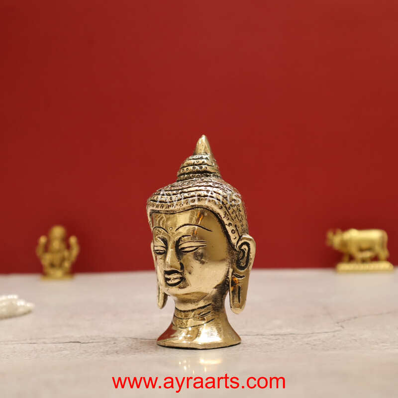 Antique Brass Buddha Head - 3 Inch Height