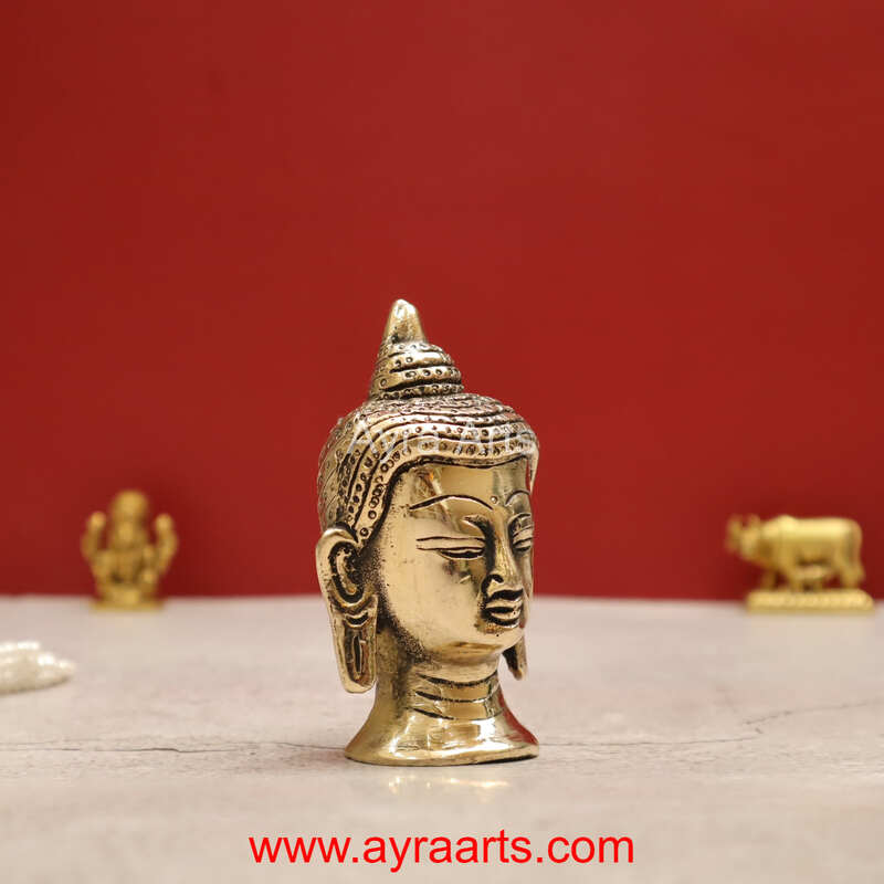 Antique Brass Buddha Head - 3 Inch Height
