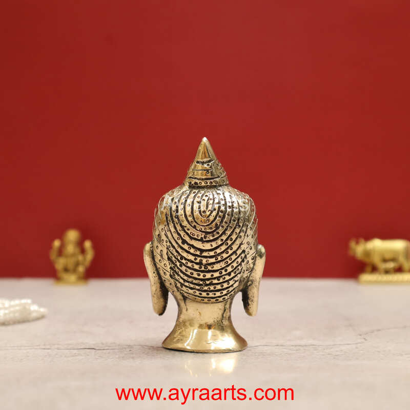 Antique Brass Buddha Head - 3 Inch Height