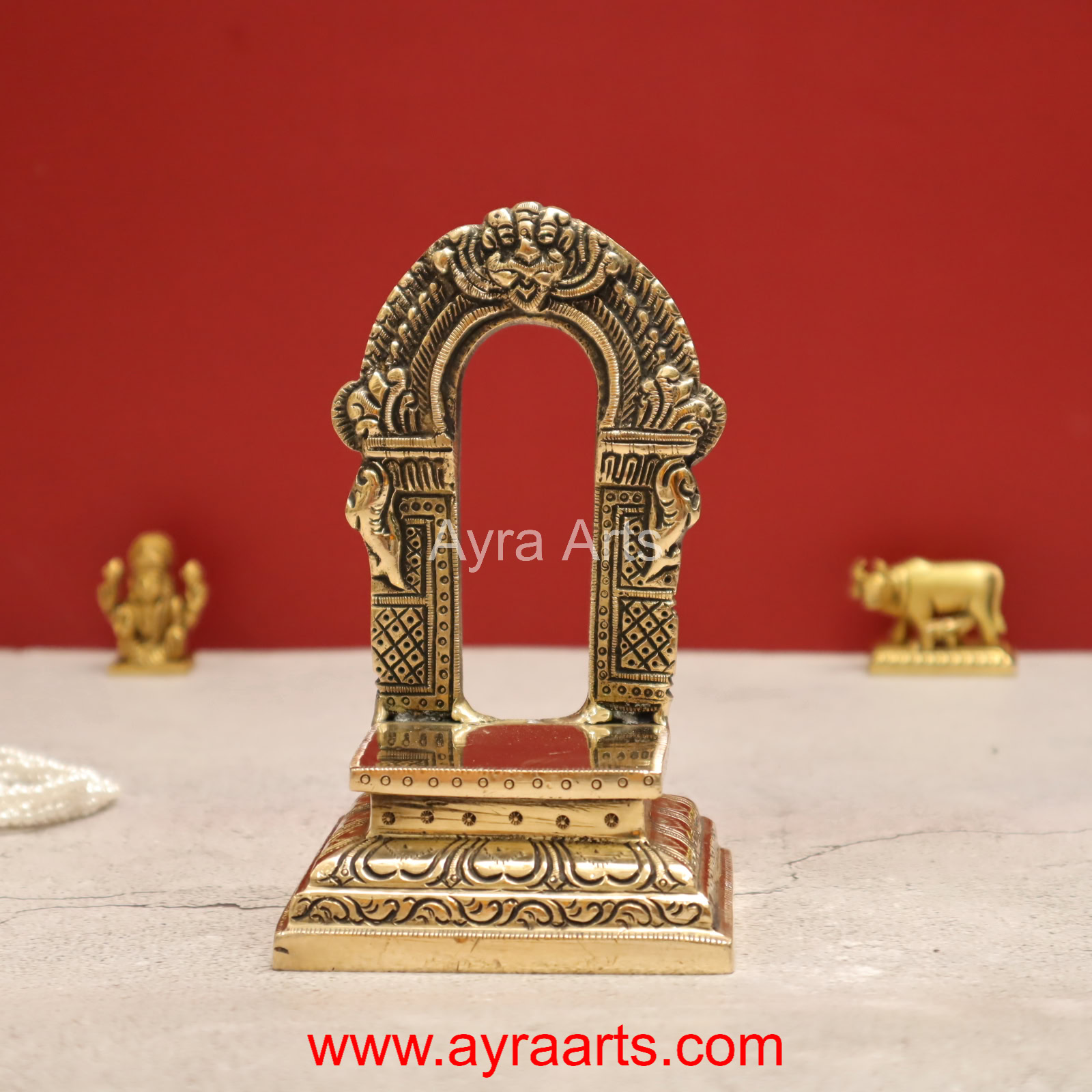 Brass Prabhavali with Chowki Peetam Suitable of Small Idols Pooja Decor - 5.8 Inch Height