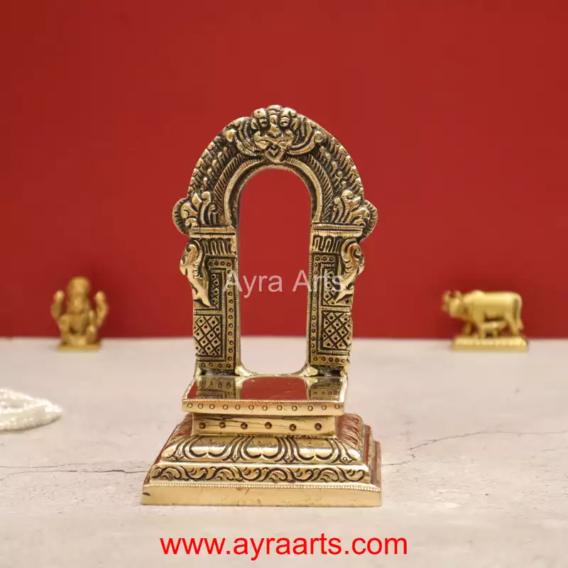 Brass Prabhavali with Chowki Peetam Suitable of Small Idols Pooja Decor - 5.8 Inch Height