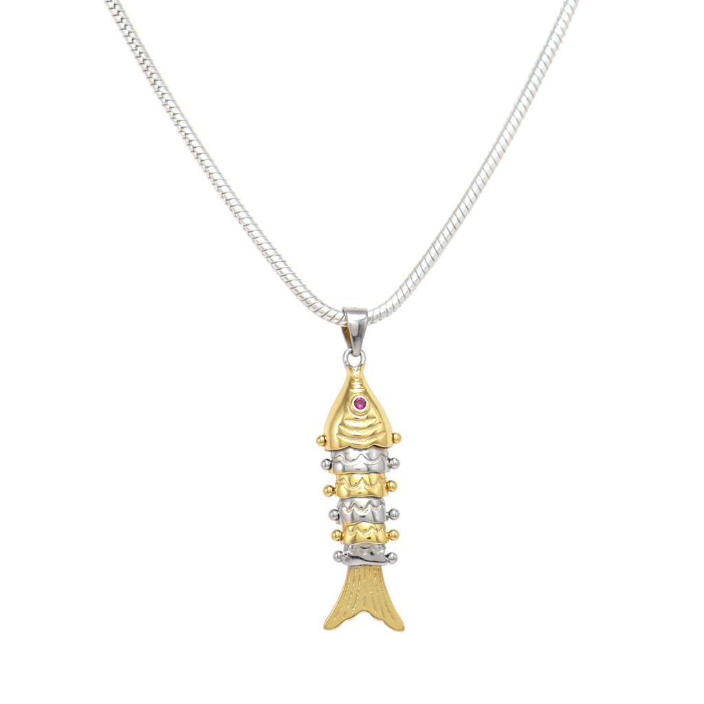 Sterling Silver Fish Pendant | Golden colour Finish