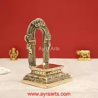 Brass Prabhavali with Chowki Peetam Suitable of Small Idols Pooja Decor - 5.8 Inch Height
