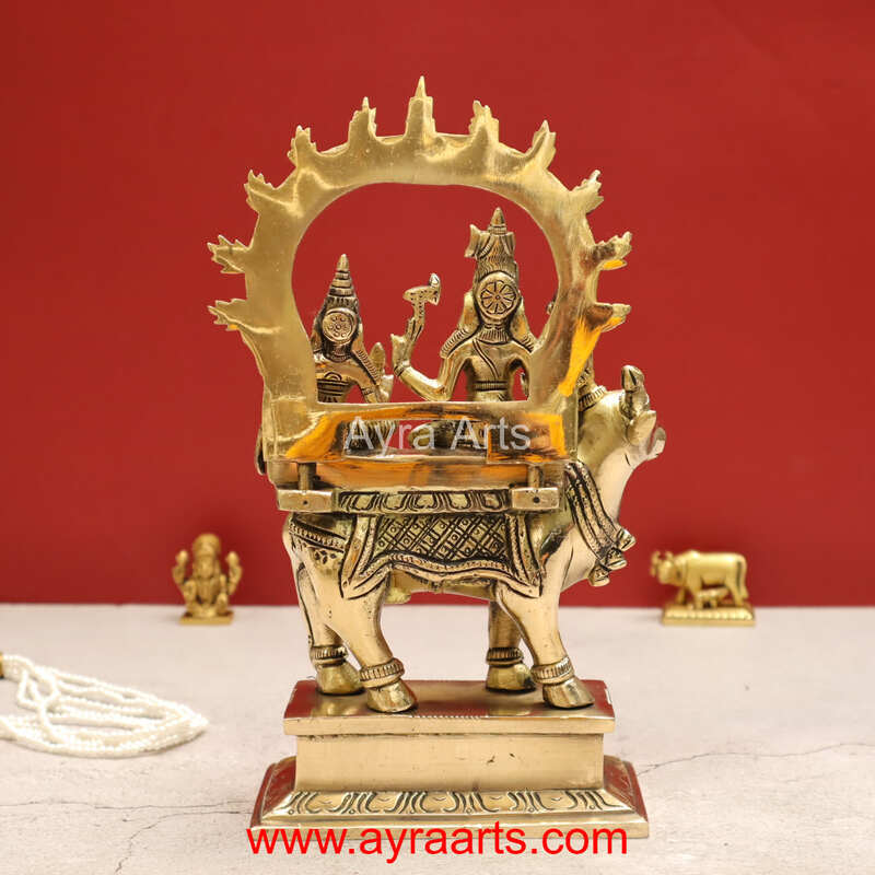 Handmade Shiva Parvati Seated on Nandi Pradosh Nayagar with Prabhavali Idol - 9 inch Height