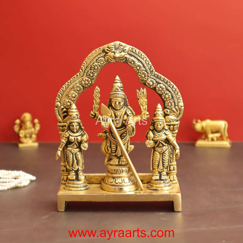 Valli Devasena Sameta Sri Subrahmanya Swamy Brass Idols with Arch - 6 inch Height