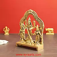 Valli Devasena Sameta Sri Subrahmanya Swamy Brass Idols with Arch - 6 inch Height