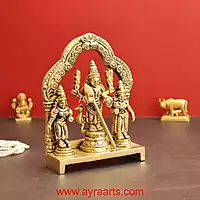Valli Devasena Sameta Sri Subrahmanya Swamy Brass Idols with Arch - 6 inch Height