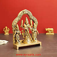 Valli Devasena Sameta Sri Subrahmanya Swamy Brass Idols with Arch - 6 inch Height