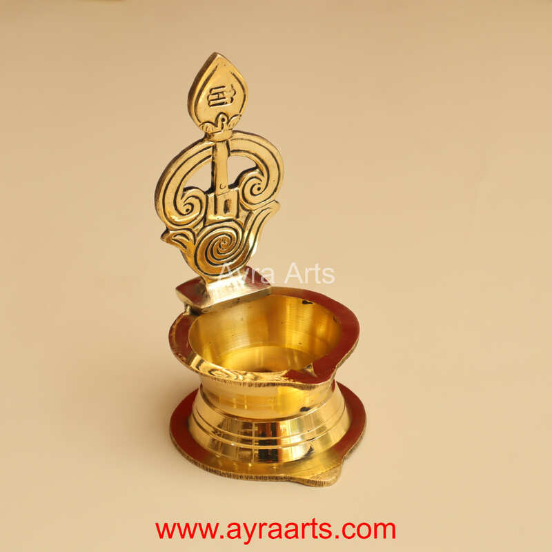 Traditional Brass Antique Murugan Om Vel Deepam for Pooja Diya - 5 Inch Height