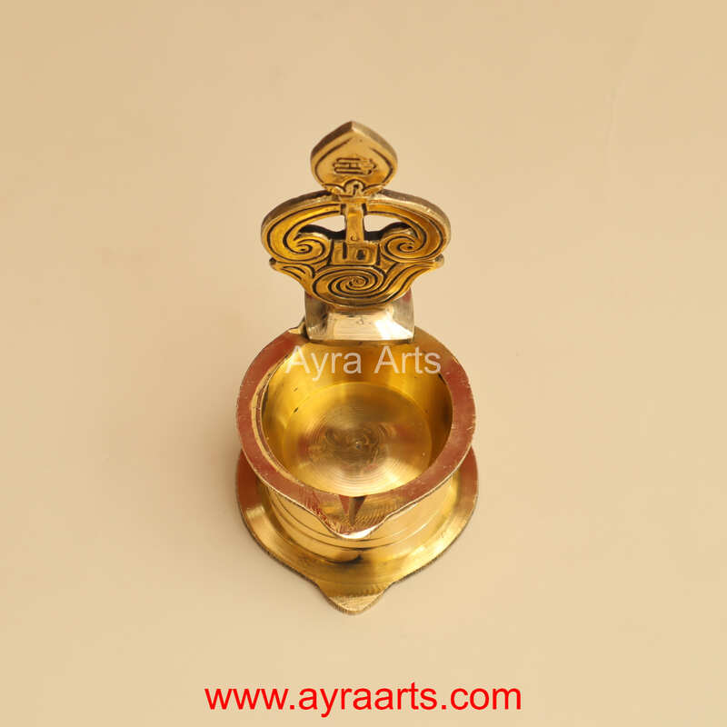 Traditional Brass Antique Murugan Om Vel Deepam for Pooja Diya - 5 Inch Height