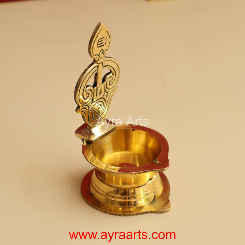 Traditional Brass Antique Murugan Om Vel Deepam for Pooja Diya - 5 Inch Height