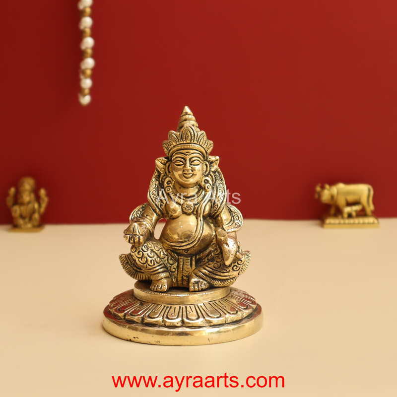 Brass Sitting God Kuber Statue Idol - 4.8 Inch Height