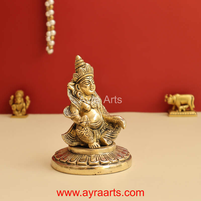 Brass Sitting God Kuber Statue Idol - 4.8 Inch Height