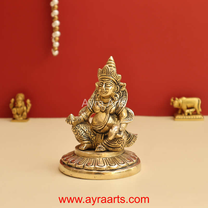 Brass Sitting God Kuber Statue Idol - 4.8 Inch Height