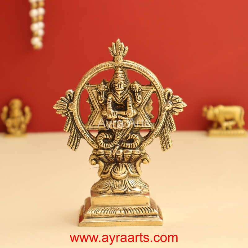 Brass Chakrathalwar Sudharashna Vigraham Swami Sudarshana and Yoga Narasimha Statue - 4.8 Inch Height