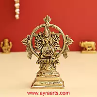 Brass Chakrathalwar Sudharashna Vigraham Swami Sudarshana and Yoga Narasimha Statue - 4.8 Inch Height