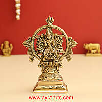Brass Chakrathalwar Sudharashna Vigraham Swami Sudarshana and Yoga Narasimha Statue - 4.8 Inch Height