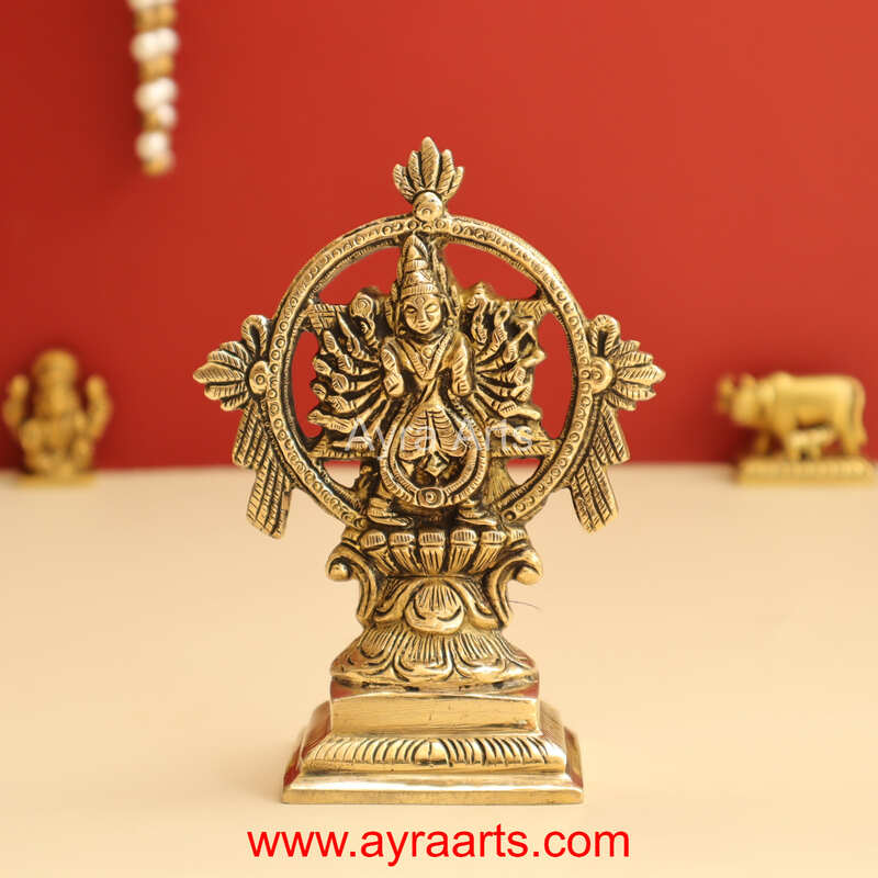 Brass Chakrathalwar Sudharashna Vigraham Swami Sudarshana and Yoga Narasimha Statue - 4.8 Inch Height