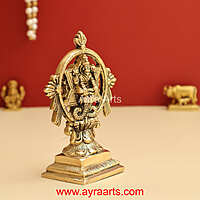 Brass Chakrathalwar Sudharashna Vigraham Swami Sudarshana and Yoga Narasimha Statue - 4.8 Inch Height