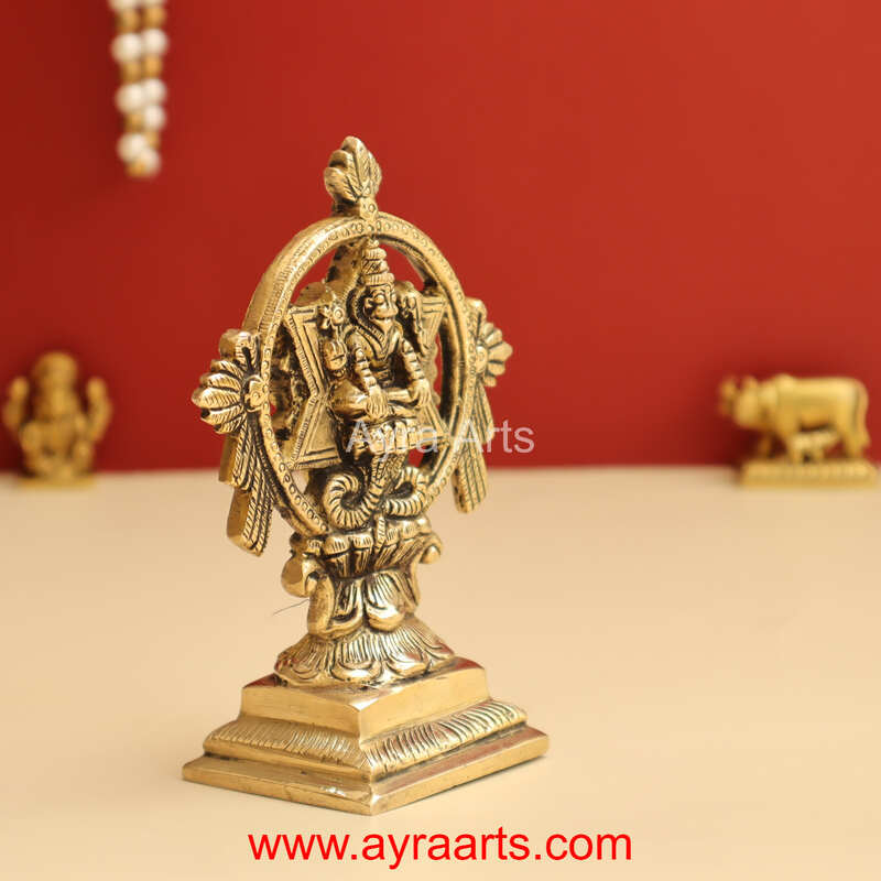 Brass Chakrathalwar Sudharashna Vigraham Swami Sudarshana and Yoga Narasimha Statue - 4.8 Inch Height