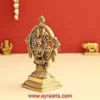 Brass Chakrathalwar Sudharashna Vigraham Swami Sudarshana and Yoga Narasimha Statue - 4.8 Inch Height