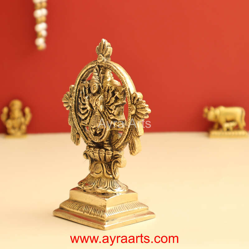 Brass Chakrathalwar Sudharashna Vigraham Swami Sudarshana and Yoga Narasimha Statue - 4.8 Inch Height