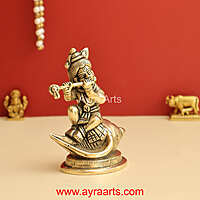 Shankh Krishna Brass Statue Bal Krishna Sitting on Shankh - 4.8 Inch Height