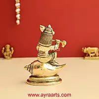 Shankh Krishna Brass Statue Bal Krishna Sitting on Shankh - 4.8 Inch Height