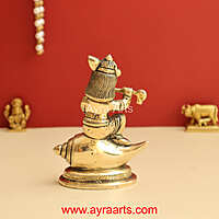 Shankh Krishna Brass Statue Bal Krishna Sitting on Shankh - 4.8 Inch Height
