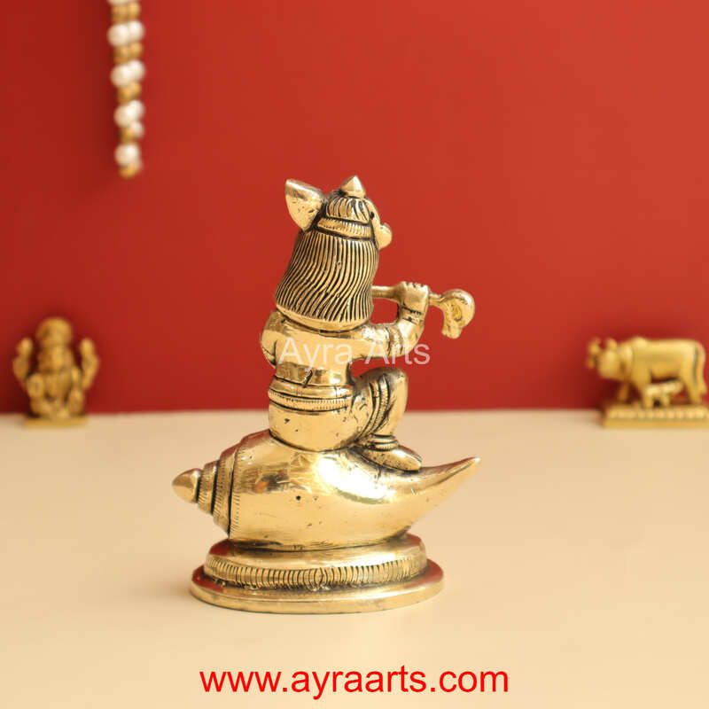 Shankh Krishna Brass Statue Bal Krishna Sitting on Shankh - 4.8 Inch Height
