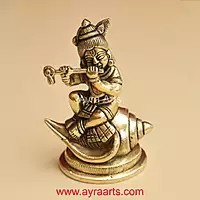 Shankh Krishna Brass Statue Bal Krishna Sitting on Shankh - 4.8 Inch Height
