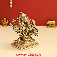 Exotic Brass Ganesh Ji Ganpati Murti with Riddhi Siddhi Idol Statue for Puja - 4.8 Inch Height