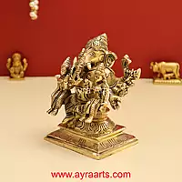 Exotic Brass Ganesh Ji Ganpati Murti with Riddhi Siddhi Idol Statue for Puja - 4.8 Inch Height