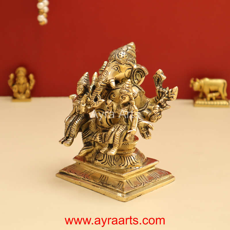 Exotic Brass Ganesh Ji Ganpati Murti with Riddhi Siddhi Idol Statue for Puja - 4.8 Inch Height