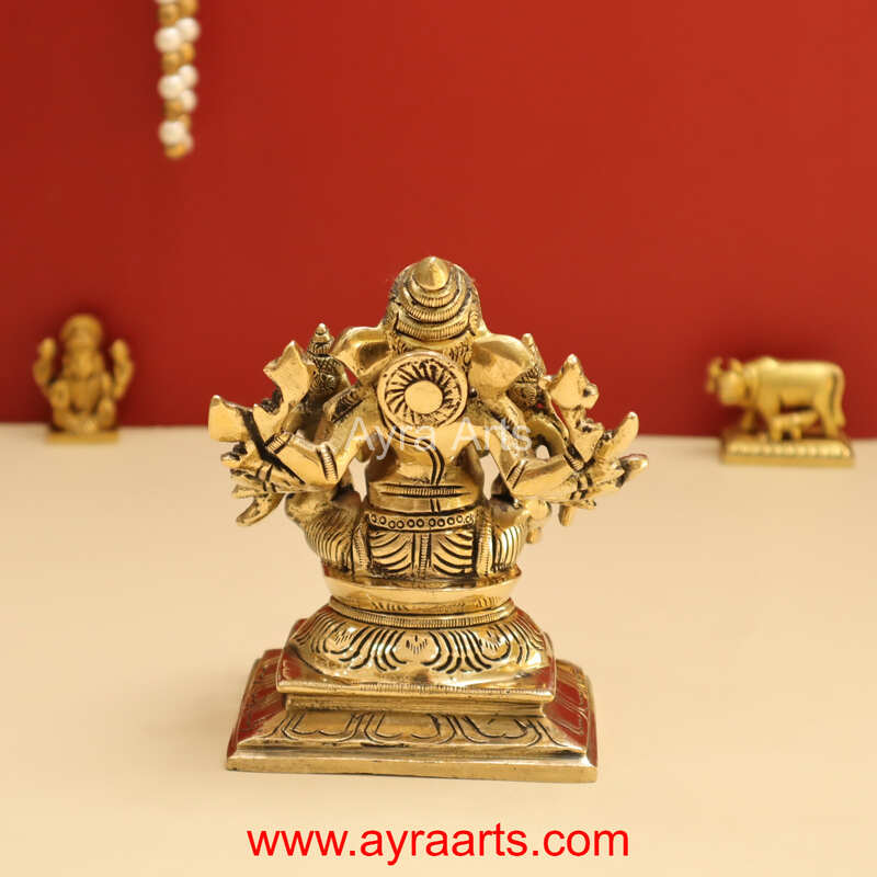 Exotic Brass Ganesh Ji Ganpati Murti with Riddhi Siddhi Idol Statue for Puja - 4.8 Inch Height