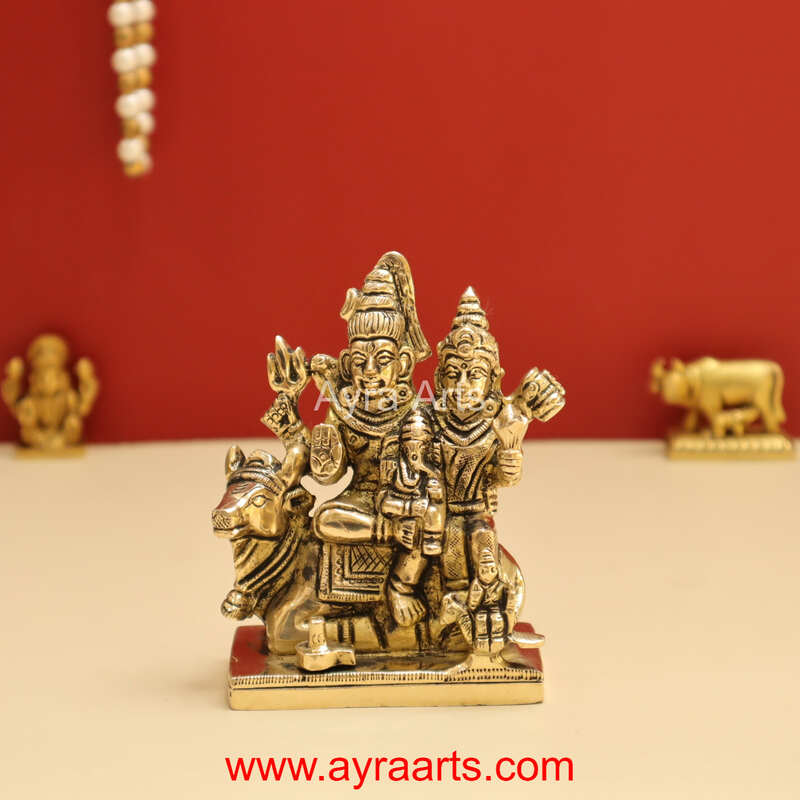 Shiv Parivar Mahadev Shiva Family Idol in Brass- 4 Inch Height