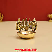 Shankh Chakra Namah Design Brass Deepam - 2 inch Length
