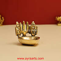 Shankh Chakra Namah Design Brass Deepam - 2 inch Length