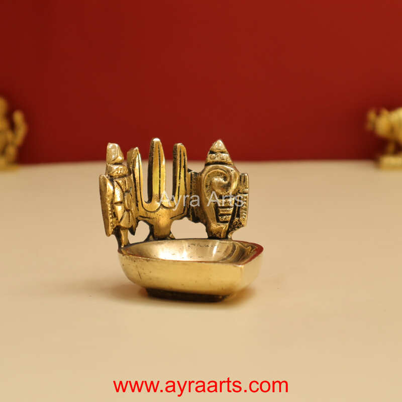 Shankh Chakra Namah Design Brass Deepam - 2 inch Length