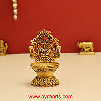 Intricately Carved Premium Brass Lakshmi Deepam - 4 inch Height