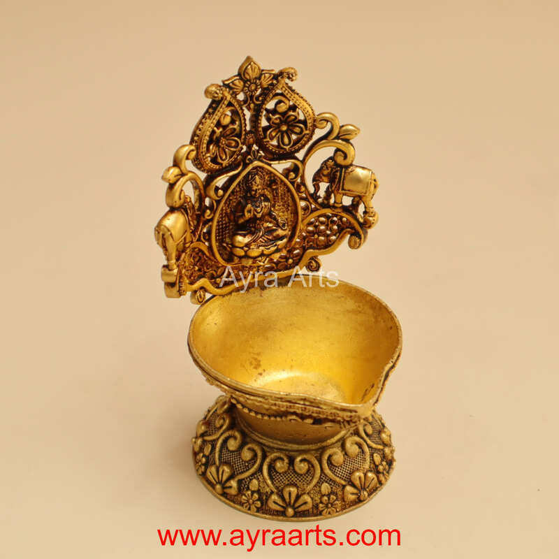 Intricately Carved Premium Brass Lakshmi Deepam - 4 inch Height