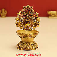 Intricately Carved Premium Brass Lakshmi Deepam - 4 inch Height