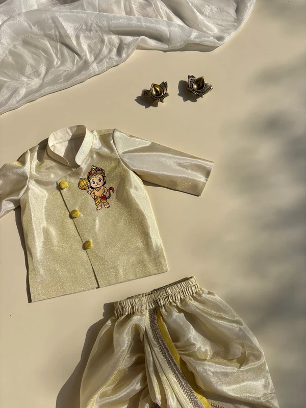 Hanuman Hand painted Tissue Silk Dhoti Set