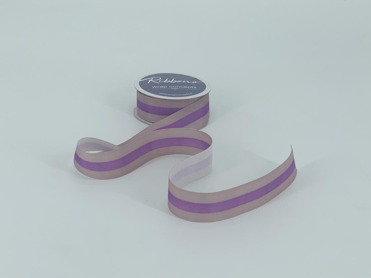 Grosgrain Stripes Ribbon - Grey & Aubergine