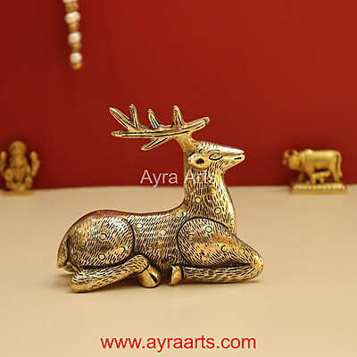 Antique Brass Decorative Deer for Home and Office Decor - 4 Inch Height