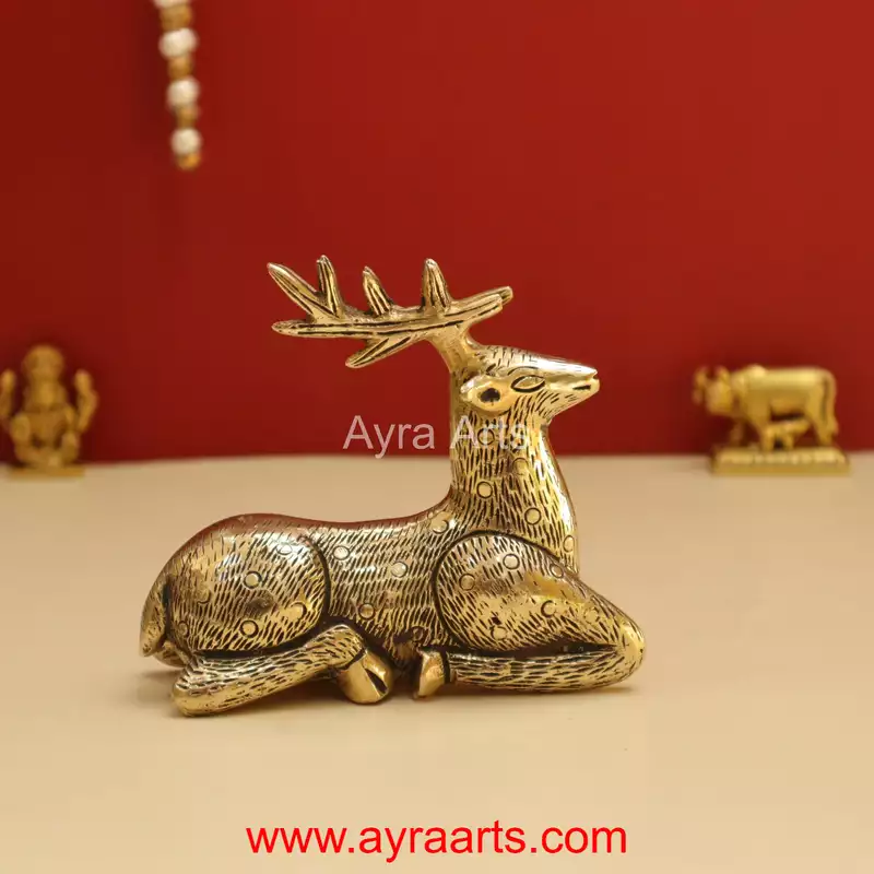 Antique Brass Decorative Deer for Home and Office Decor - 4 Inch Height