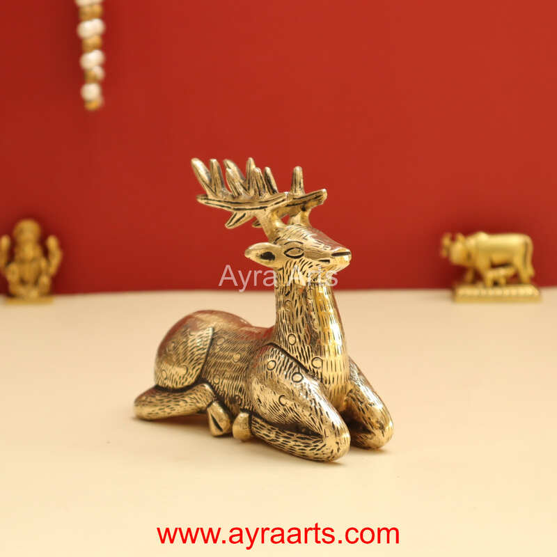 Antique Brass Decorative Deer for Home and Office Decor - 4 Inch Height