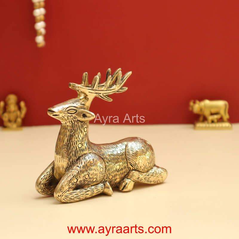 Antique Brass Decorative Deer for Home and Office Decor - 4 Inch Height