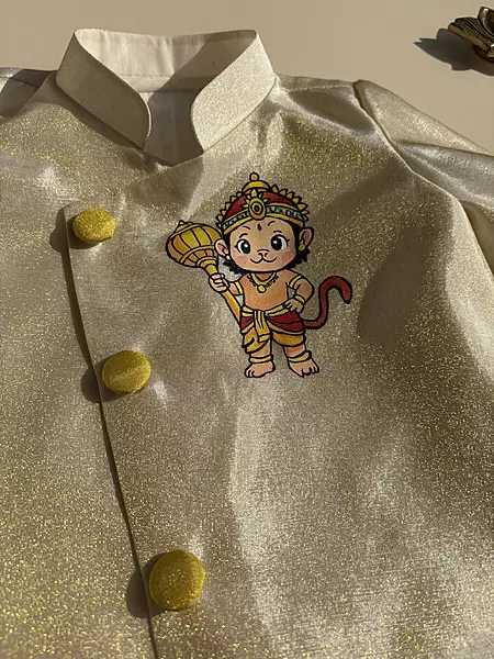 Hanuman Hand painted Tissue Silk Dhoti Set