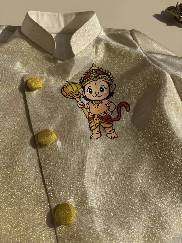 Hanuman Hand painted Tissue Silk Dhoti Set